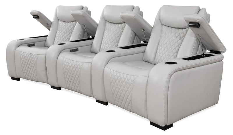 Cinema 112.6\" Leather-Look Fabric Power Reclining Home Theatre Seating with Three Seats - Cosmic Fog Grey