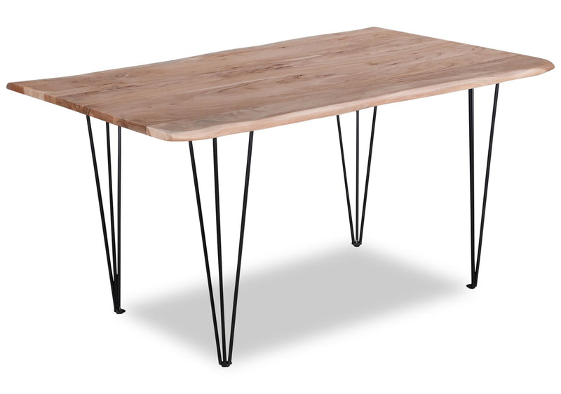 Miya 5pc Dining Set with Table & 4 Chairs, Live Edge, Acacia Wood, Metal, 60\"W - Grey