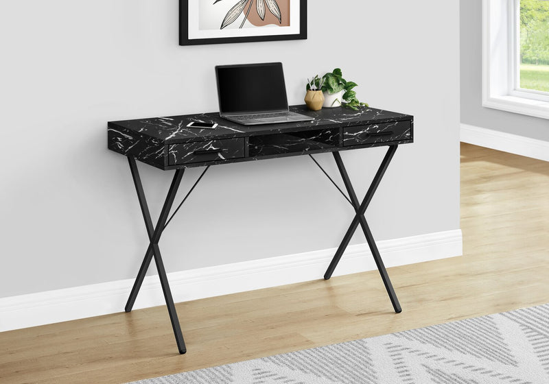 Rowan 42\" Office Desk with 2-Drawers & Cubbyhole - Black Marble-Look