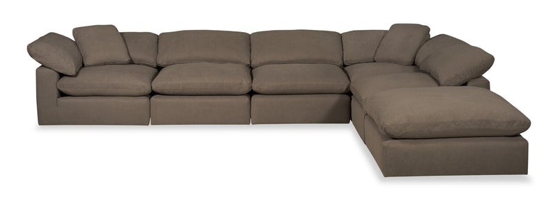 Eclipse Modular 6-Piece Linen-Look Fabric Pit Sofa Sectional with Reversible Feather Down Cushions - Slate Grey