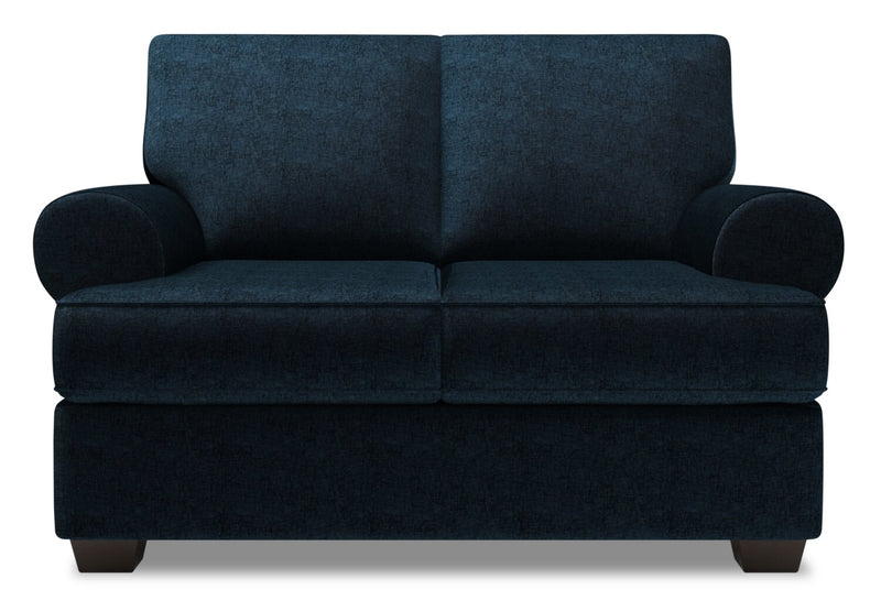 Made in Canada Customizable Sofa Lab Roll 64\" Chenille Fabric Loveseat with Rolled Arms - Luxury Indigo Blue