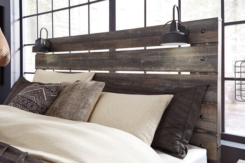 Abby Panel Headboard with LED Light & USB Ports, Brown - Queen Size