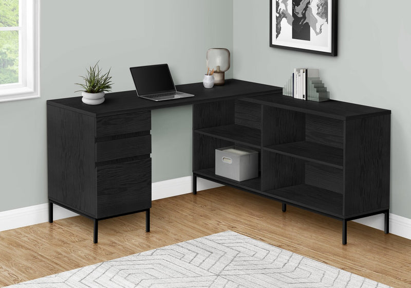 Sean 60\" L-Shaped Office Desk with 3-Drawers & 4 Cubbies - Black
