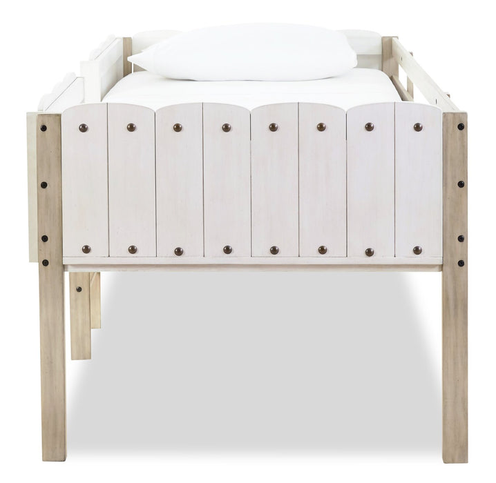 Ryan Loft Bed with Guardrail & Ladder for Kids, White & Natural - Twin Size