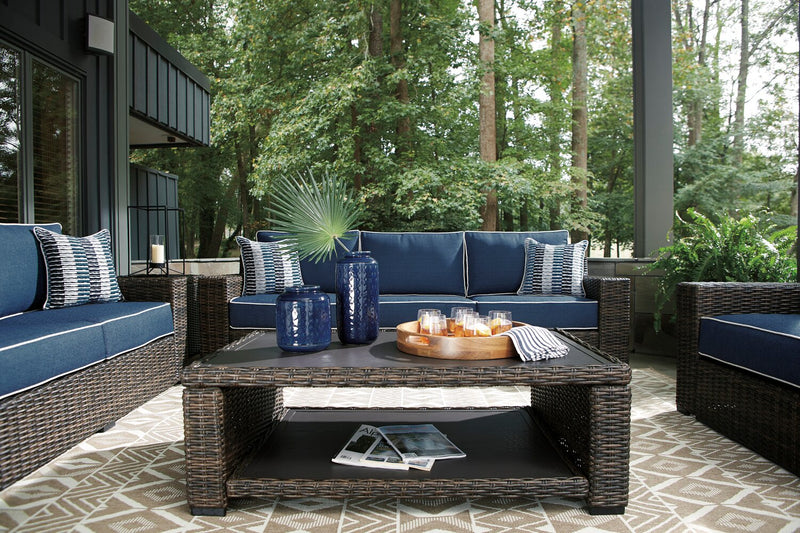 Hilo Outdoor Patio Coffee Table - 48\"W, Resin Wicker, UV & Weather Resistant - Brown