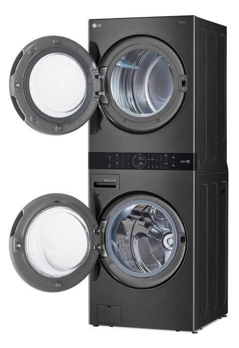 LG 5.2 Washer/7.4 Dryer Cu. Ft. Front-Load High-Efficiency Steam Washtower™ - Black Steel - WKGX201HBA