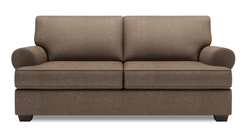 Made in Canada Customizable Sofa Lab Roll 76\" Linen-Look Fabric Condo Size Sofa with Rolled Arms - Luna Praline Brown