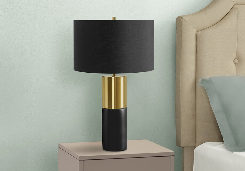 25\" Black and Gold with Drum Shade Table Lamp