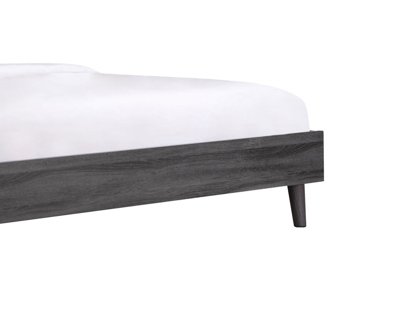 Nash Upholstered Platform Bed in Dark Grey Fabric, Button Tufted - Full Size