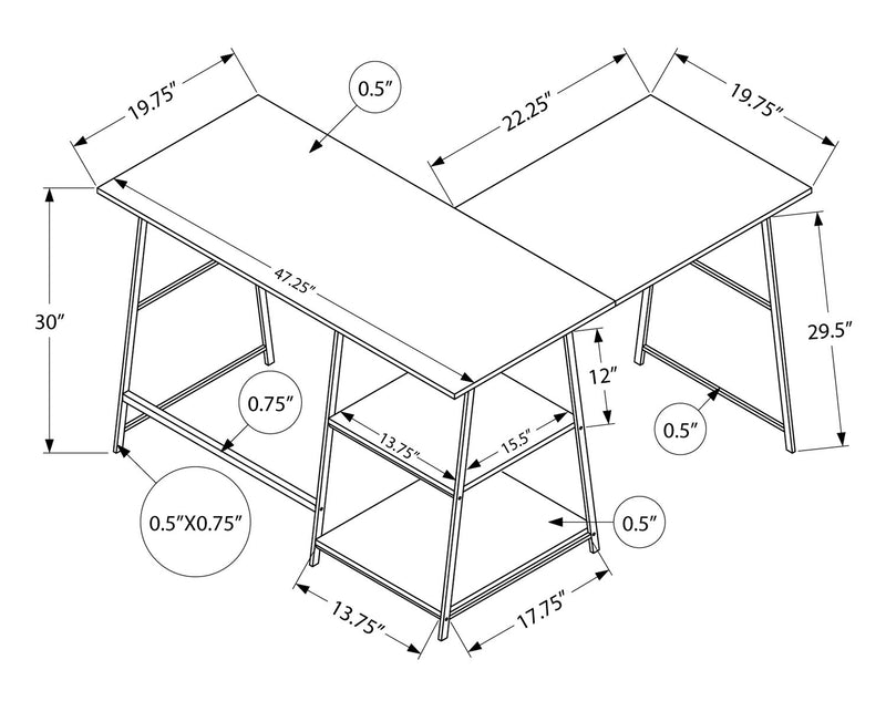 Evlin 42\" L-Shaped Office Desk with Shelves - White