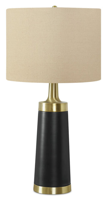 28\" Black and Gold Metal with Beige Drum Table Lamp