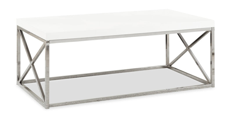 Harper 44\" Modern Coffee Table - White with Chrome Metal Base