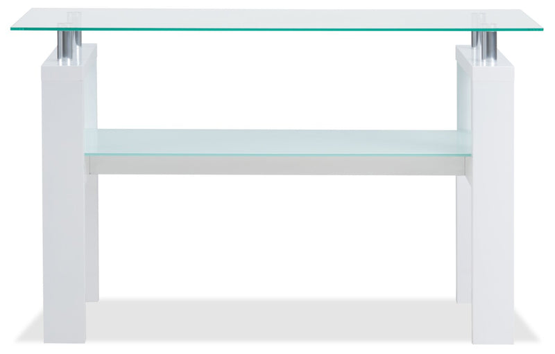 Harvy  50\" Modern  Glaass Top Sofa Table with Shelf - White 