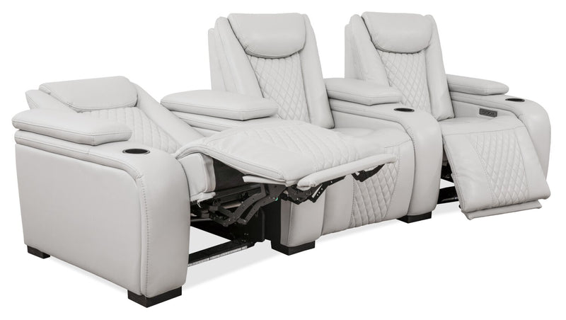 Cinema 112.6\" Leather-Look Fabric Power Reclining Home Theatre Seating with Three Seats - Cosmic Fog Grey
