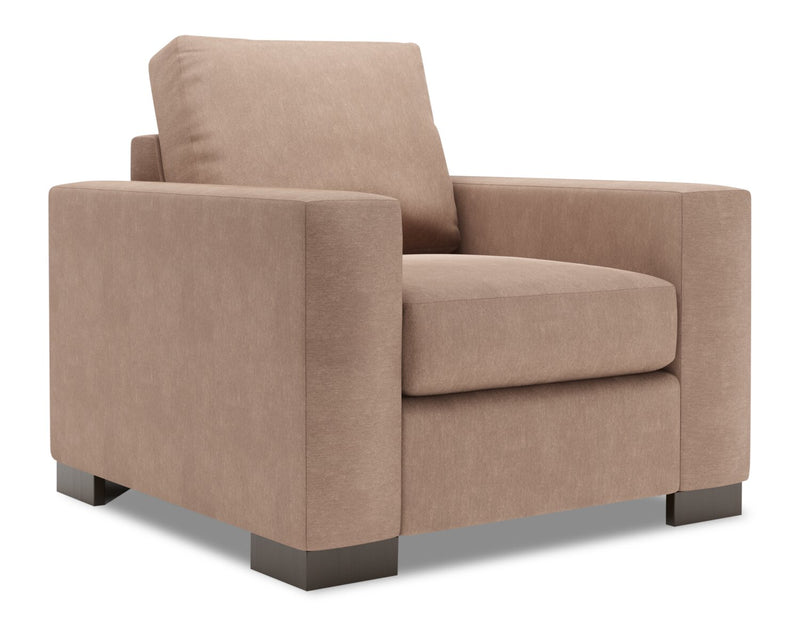 Made in Canada Sofa Lab Customizable Track 38\" Linen-Look Fabric Chair with Track Arms- Pax Wicker Brown