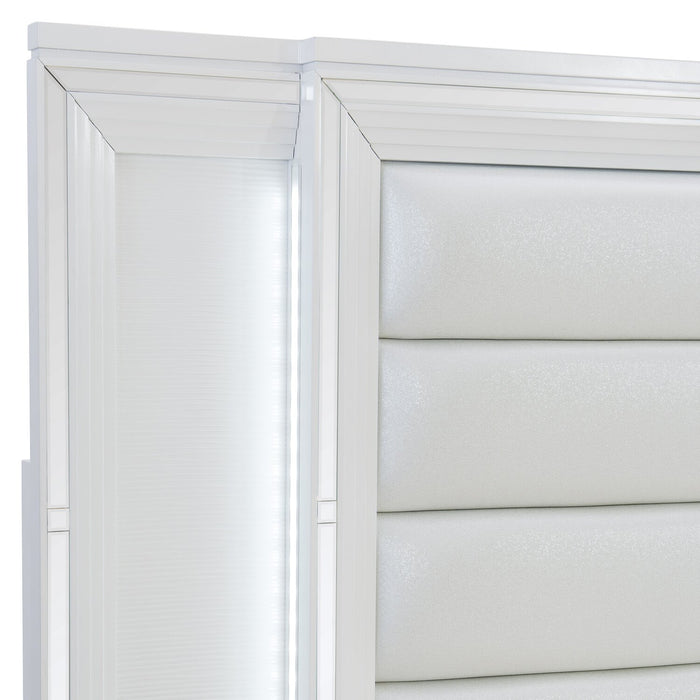 Max 5pc Bedroom Set with Storage Bed, Dresser & Mirror, LED, Glam, White - Queen Size