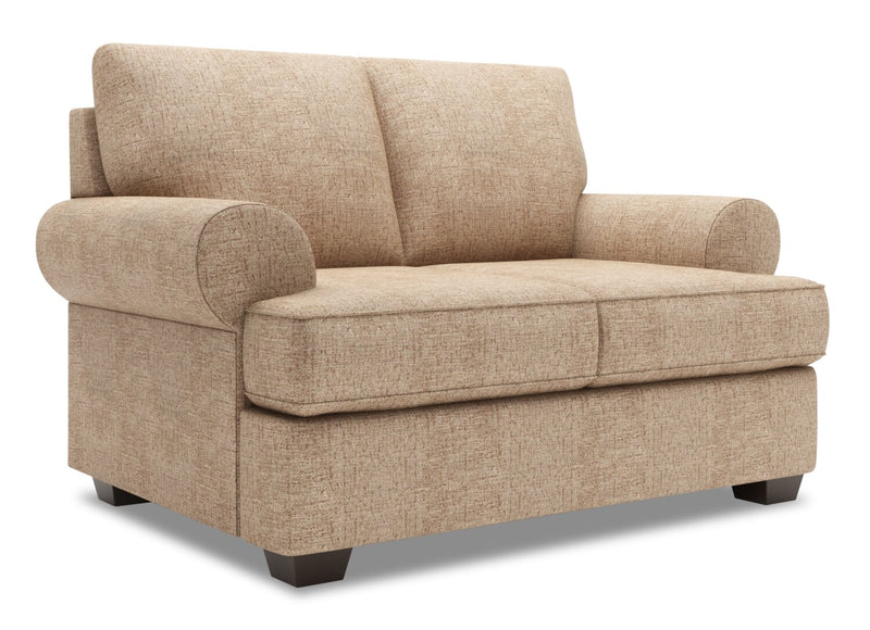 Made in Canada Customizable Sofa Lab Roll 64\" Chenille Fabric Loveseat with Rolled Arms - Luxury Taupe