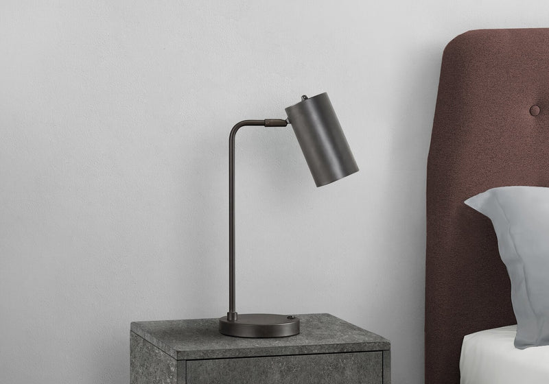 18\" Grey Metal Desk/Task Lamp with USB Charging