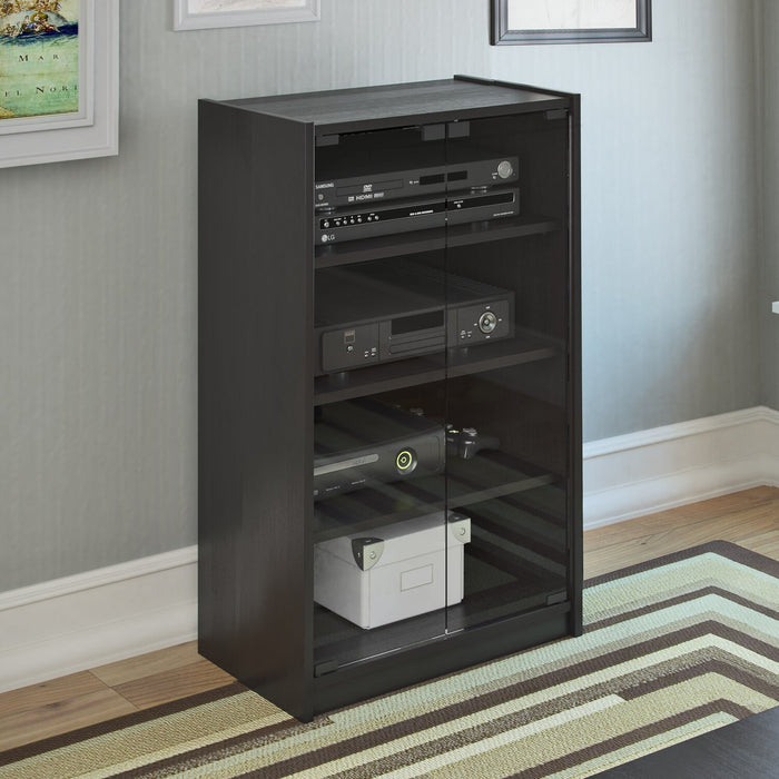 Cranley 21.25\" Modern Audio Stand with Storage and Cable Management - Black with Glass