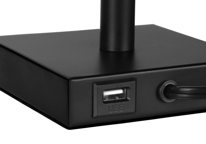 17\" Black Metal 2-Piece Set, with Two Table Lamps and USB Charging