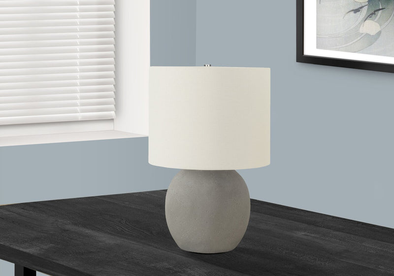 20\" Grey Concrete with Ivory Shade Table Lamp