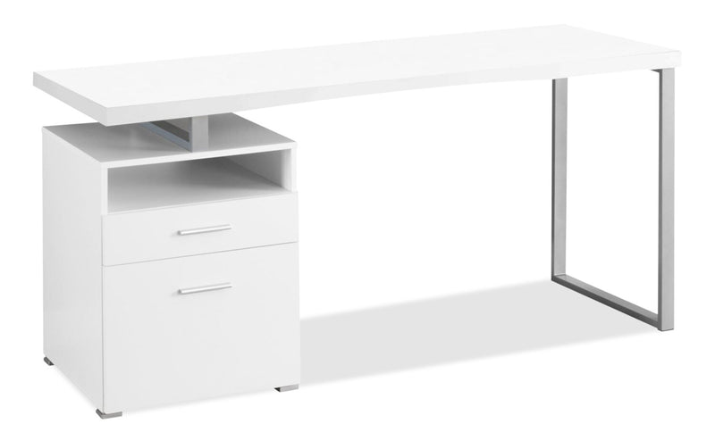 Heather 60\" Adjustable Office Desk with 2-Drawers & Cubbyhole - White
