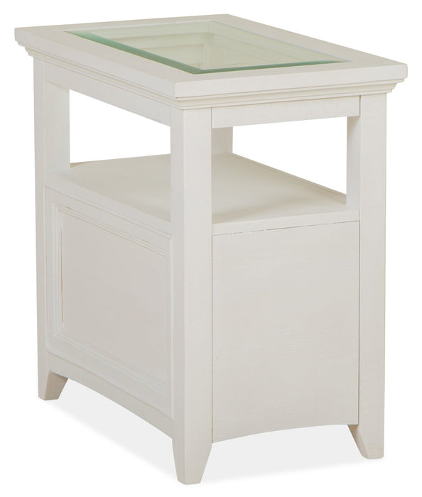 Heron Cove 15\" Traditional Glass Top End Table with Storage and Shelf - White Pine