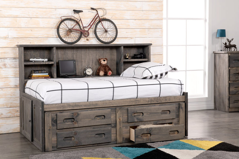 Piper 4-Drawer Under Bed Storage Trundle for Kids, Solid Pine Wood - Driftwood Grey