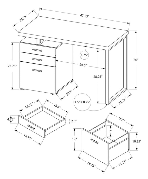 Clayton 47.25\" Reversible Office Desk with 3-Drawers - Taupe