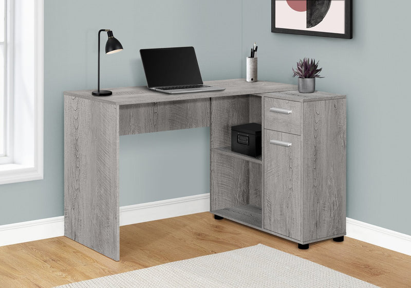Bristol 46\" L-Shaped Computer Office Desk with Shelves, Drawer & Cabinet - Grey