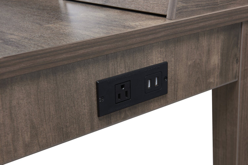 Jude 55\" Reversible Office Desk with 3-Drawers & Cabinet- Hazelnut