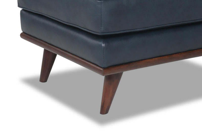 Vivia 28\" Genuine Leather Ottoman with Wood Base - Navy Blue