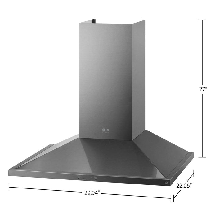 LG Studio 30\" 600 CFM Smart Wall-Mount Chimney Hood - Black Stainless Steel - LSHD3089BD
