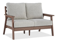 Nome Outdoor Patio Loveseat - High Density Plastic & Nuvella Fabric, UV & Weather Resistant - Brown/Beige 