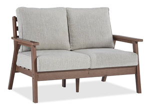 Nome Outdoor Patio Loveseat - High Density Plastic & Nuvella Fabric, UV & Weather Resistant - Brown/Beige