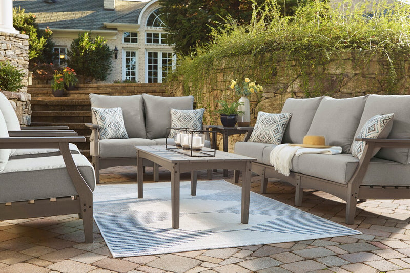 Cape Outdoor Patio Loveseat - High Density Plastic & Nuvella Fabric, UV & Weather Resistant - Grey