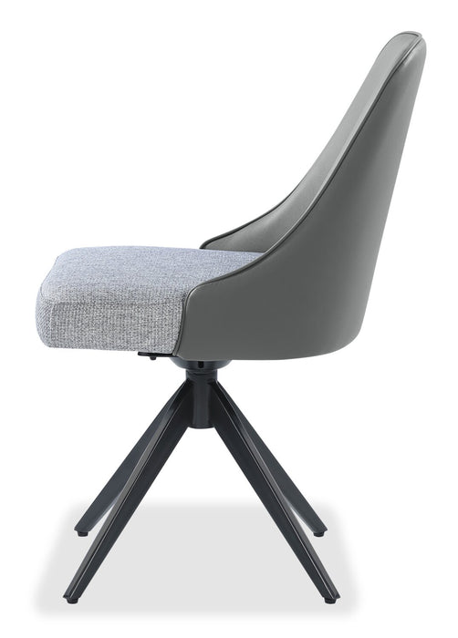 Bari Dining Chair with Vegan-Leather & Linen-Look Fabric, Swivel-Seat, Metal - Grey