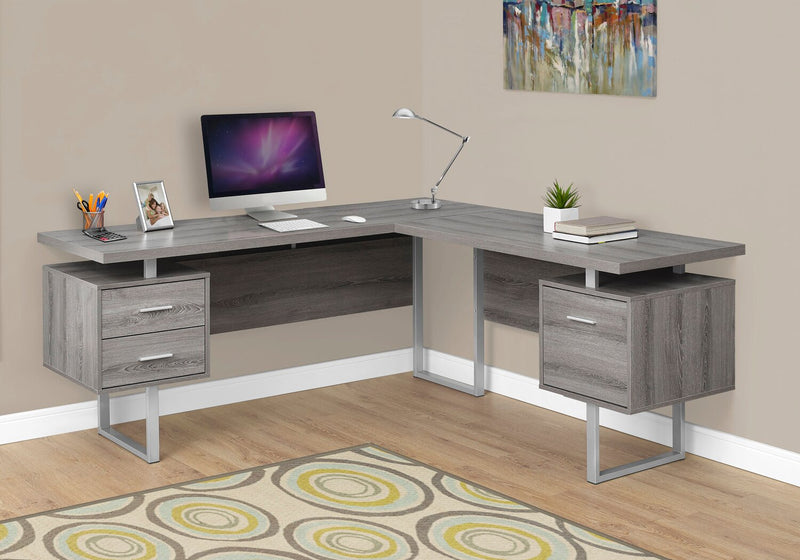 Marnie Reversible 71\" L-Shaped Corner Office Desk with 3-Drawers - Dark Taupe
