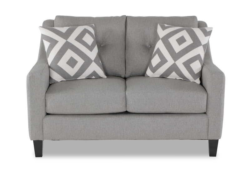 Made in Canada Cindy Crawford Home Kylie 55\" Linen-Look Loveseat with Wood Legs - Zeus Grey