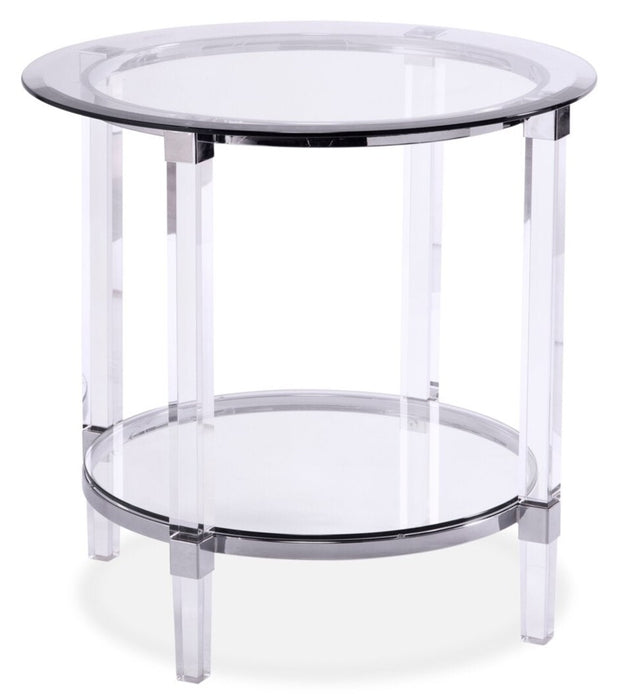 Enzo 24\" Glam Round End Table with Shelf - Glass Top with Metal and Acrylic Base