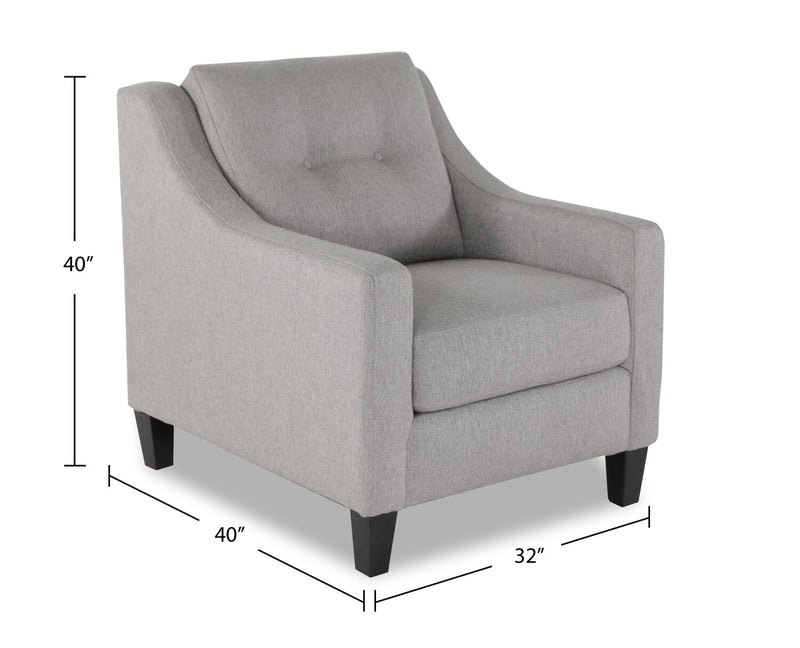 Made in Canada Cindy Crawford Home Kylie 32\" Linen-Look Fabric Chair with Button Tufting - Zeus Grey