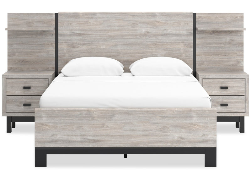 Zen Pier Bed with Headboard, Frame, Nightstands & Piers, USB, LED, Light Grey - Queen Size