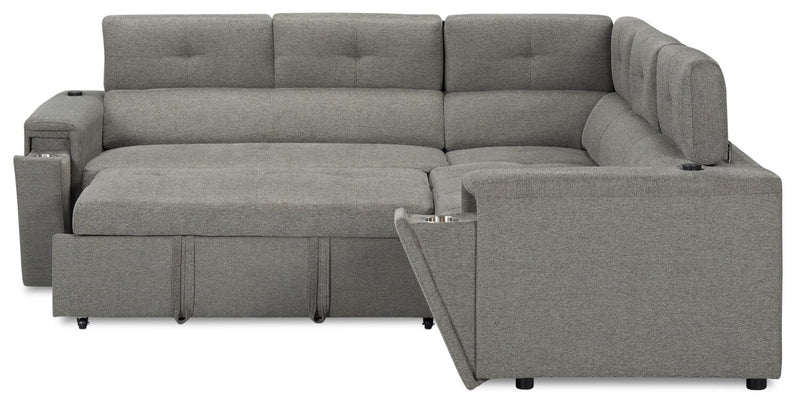 Savvy 2-Piece Left-Facing Linen-Look Fabric Sleeper Sectional with Adjustable Headrests - Grey