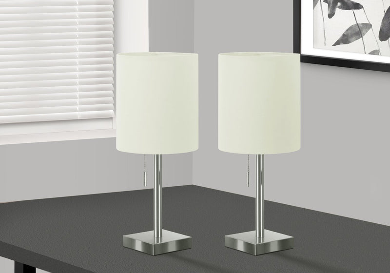 17\" Nickle Metal 2-Piece Set, with Two Table Lamps and USB Charging