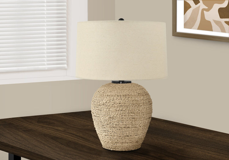 25\" Ratten Table Lamp with Beige Shade