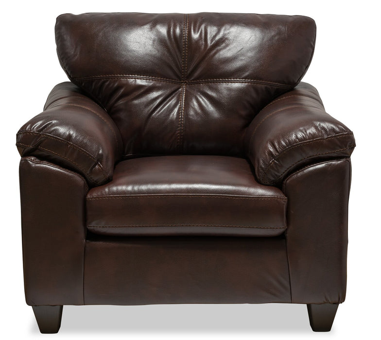Made in Canada Addison 42\" Leather-Look Fabric Chair with Removable Seat Cushion and Tufting - Brown