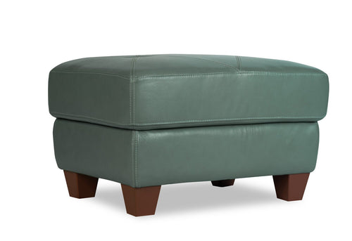 Chateau d’Ax Vita 31" 100% Genuine Leather Ottoman with Diamond Pattern Stitching and Wood Legs - Seafoam Green 