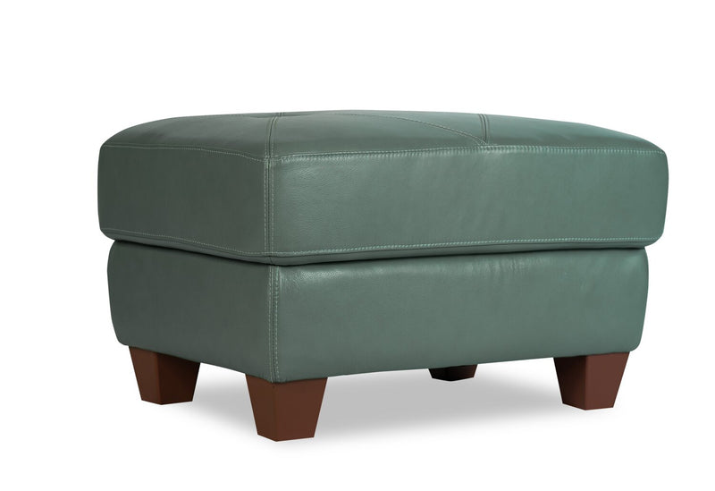 Chateau d’Ax Vita 31\" 100% Genuine Leather Ottoman with Diamond Pattern Stitching and Wood Legs - Seafoam Green