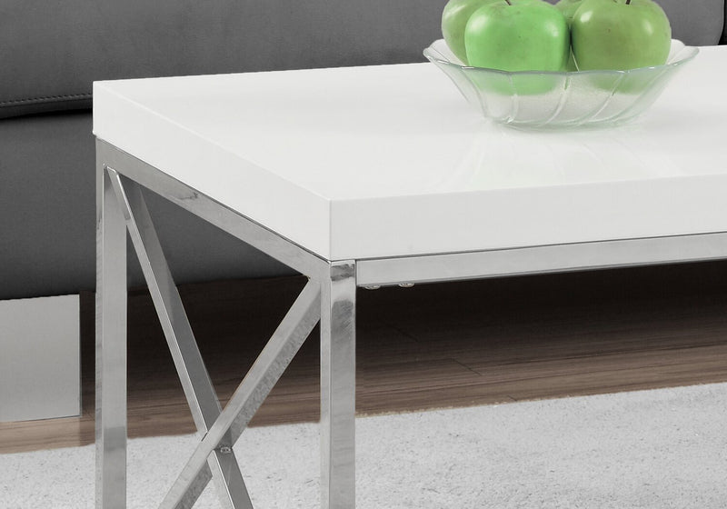 Harper 44\" Modern Coffee Table - White with Chrome Metal Base