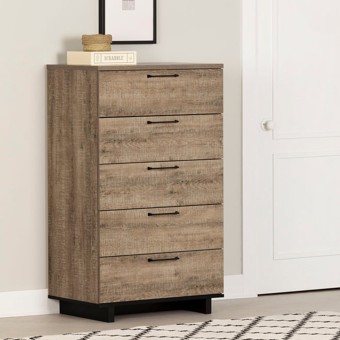 Everley Bedroom Chest of Drawers, 5-Drawer, 29\"W x 49\"H- Brown